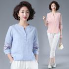 Embroidered Semi Split-neck 3/4-sleeve Shirt