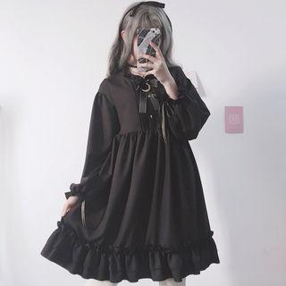 Bow Accent Long-sleeve A-line Chiffon Dress