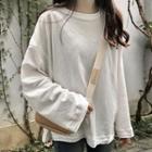 Long-sleeve Plain T-shirt Off-white - One Size