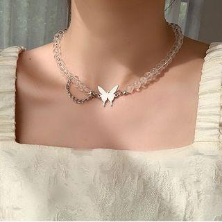 Alloy Butterfly Faux Crystal Necklace As Shown In Figure - One Size