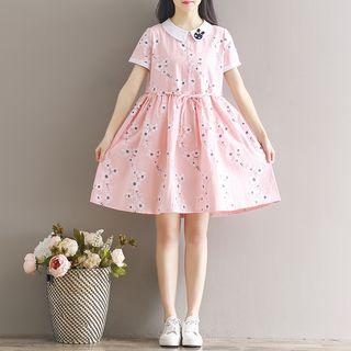 Floral Embroidered Short-sleeve A-line Dress