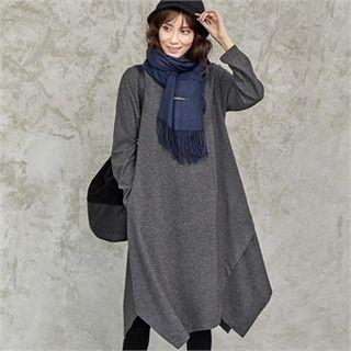 Frilled-neck Asymmetric-hem Dress