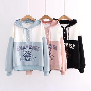 Bear Print Henley Hoodie