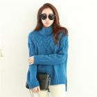 Mock-neck Dip-back Cable-knit Sweater