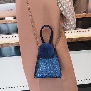 Pom Pom Detail Glittered Crossbody Bag