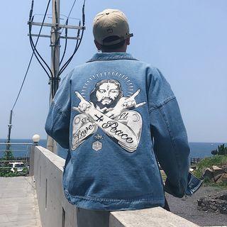 Printed Denim Button Jacket