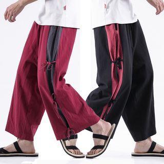 Two-tone Tie-side Wide-leg Pants