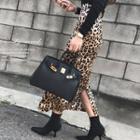 Band-waist Leopard Maxi Skirt Brown - One Size