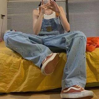 Paint Splatter Wide Leg Denim Dungaree