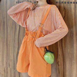 Striped Long-sleeve T-shirt / Ruffle Jumper Shorts