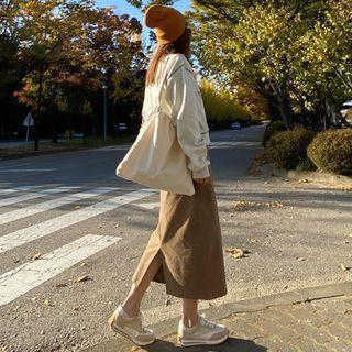 Drawstring-waist Corduroy H-line Skirt