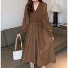 V-neck Knit Panel Long Sleeve Dress