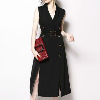 Sleeveless Double-breasted Midi Dress