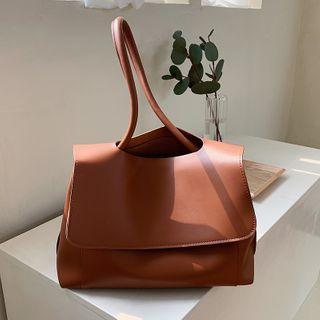 Plain Faux Leather Flap Tote Bag