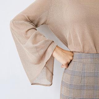 Bell-sleeve Sheer Knit Top
