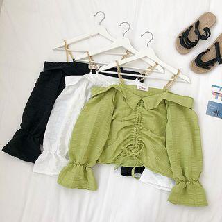 Chain Strap Ruched Front Cropped Top