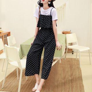 Spaghetti Strap Dotted Jumpsuit Black - One Size