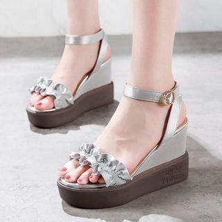 Ruffle Strap Wedge Platform Sandals