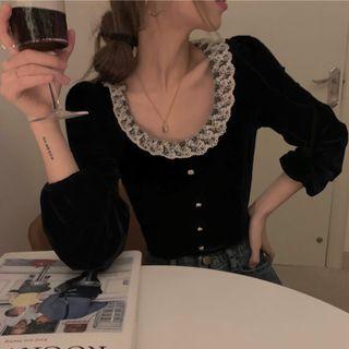 Lace Trim Blouse Blouse - Black - One Size