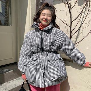 Padded Gingham Check Jacket Gray - One Size
