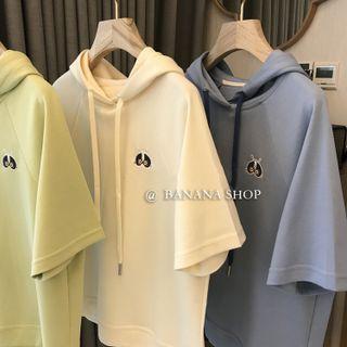 Embroider Hooded Oversize Cropped Sweatshirt