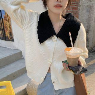 Color Block Large Lapel Cardigan White - One Size