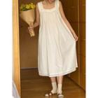Sleeveless Lace Trim Midi Smock Dress White - One Size