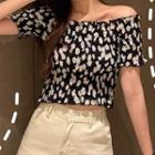 Floral Short-sleeve Top Black - One Size