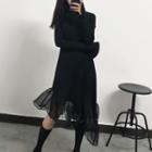 Long-sleeve Asymmetric Mesh Hem Dress