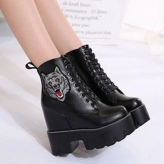 Applique Hidden Wedge Platform Short Boots