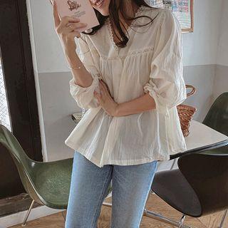V-neck Frilled-detail Blouse Ivory - One Size