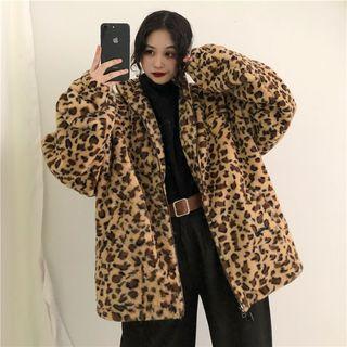 Faux Lambswool Leopard Print Padded Jacket