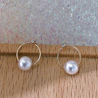 Faux Pearl Rhinestone Hoop Earring 1 Pair - As Shown In Figure - One Size