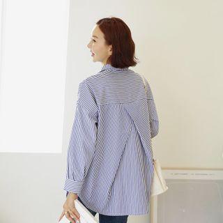 Tab-sleeve Striped Boxy Shirt