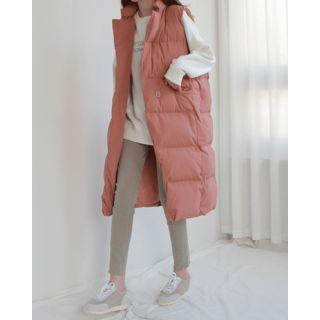 Stand-collar Buttoned Long Padding Vest