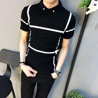 Contrast Stripe Collared Short-sleeve T-shirt