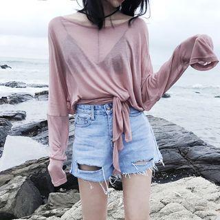Tie-waist See-through Sweater