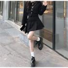 Button-up Cropped Jacket / Pleated Mini A-line Skirt