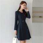 Button-trim A-line Dress With Belt