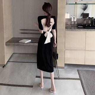 Cutout-back Bow Slit Midi Sheath Dress