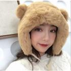 Bear Ear Furry Bonnet Hat Almond - One Size