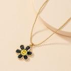 Smiley Flower Pendant Alloy Necklace 1pc - X445 - Gold & Black & Yellow - One Size