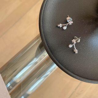 Rhinestone Twig Ear Studs Silver - One Size