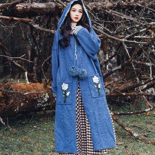 Hooded Floral Embroidered Long Cardigan
