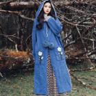Hooded Floral Embroidered Long Cardigan