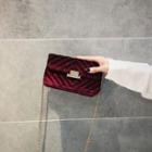 Satin V-stitched Chain Strap Clutch