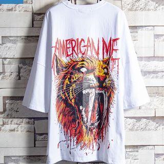 Short-sleeve Animal Print Lettering T-shirt