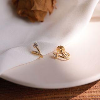 Rhinestone Clip-on Earring 1 Pair - Clip On Earring - Gold - One Size