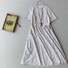 Short-sleeve Floral Print Linen Blend A-line Dress