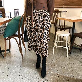 Leopard Print Layered Maxi Skirt Brown - One Size